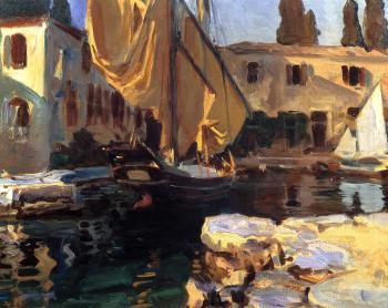 John Singer Sargent : San Vigilio,A Boat with Golden Sail